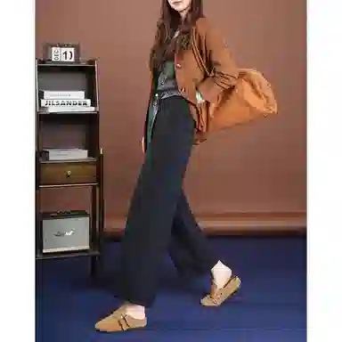 法文箱子 宽松纯色窄版休闲裤 女款