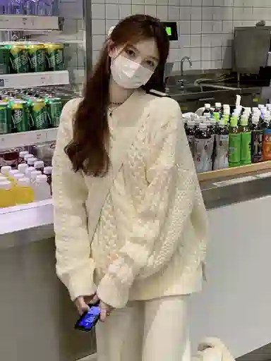 邦固依品 复古日系慵懒风女宽松外穿加厚保暖麻花打底衫女秋冬上衣针织衫 女款