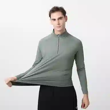 浪莎 长袖半拉链纯色常规运动风套头健身衣 男款
