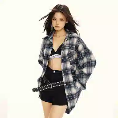 淑好百 复古宽松美式格子长袖日常衬衫 女款