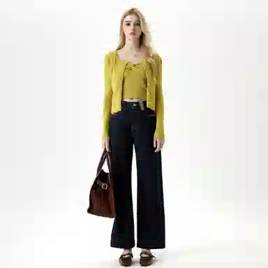 淑好百 宽松阔腿裤秋季高腰牛仔裤 女款