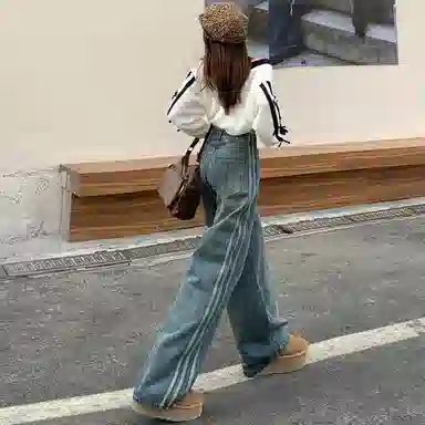 淑好百 复古高街侧条纹中低腰牛仔裤 女款