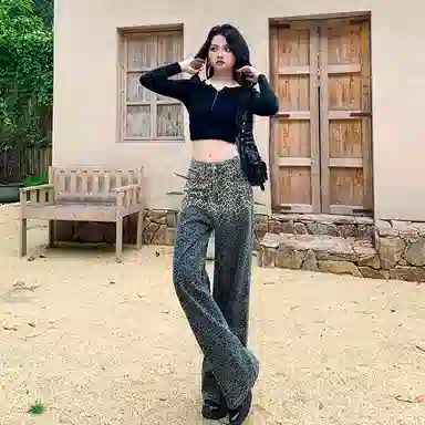 淑好百 复古渐变亮片高腰牛仔裤 女款