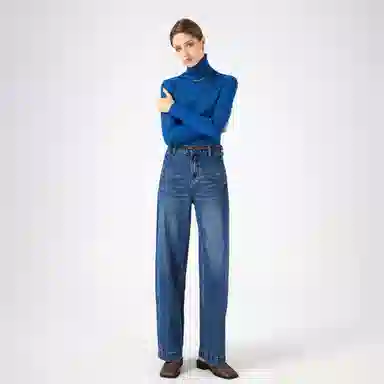 淑好百 深蓝色阔腿秋季高腰牛仔裤 女款