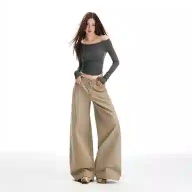 淑好百 宽松大阔腿秋冬高腰牛仔裤 女款