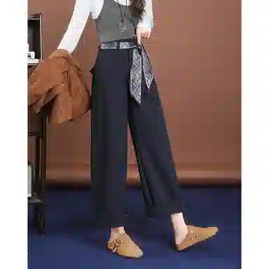 法文箱子 宽松纯色窄版休闲裤 女款