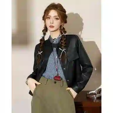 法文箱子 高级感小个子短款皮衣 女款