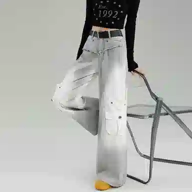 淑好百 宽松扎染设计感显瘦高腰牛仔裤 女款