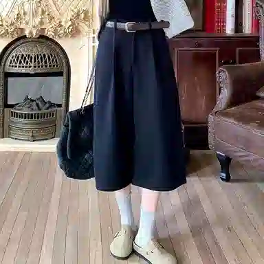 淑好百 羊毛毛呢靴裤阔腿自然腰休闲裤 女款