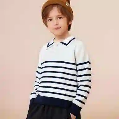 十月妈咪毛衣 线衫条纹翻领 儿童款