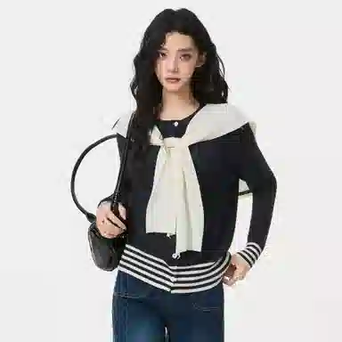 淑好百 学院风撞色条纹开衫针织衫 女款