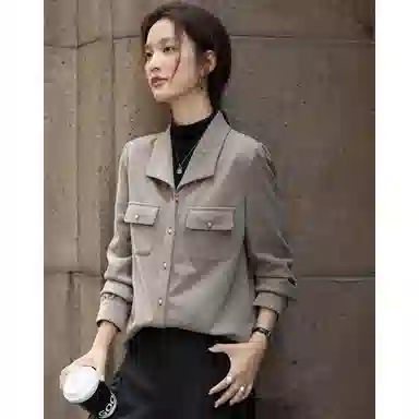 【dme】 冬季气质通勤翻领袋盖纽扣宽松小个子休闲随性上衣舒适显瘦简约纯色潮流复古风高级感长袖衬衫 女款