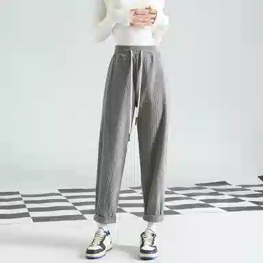 法文箱子 宽松哈伦裤春季纯色中腰长裤休闲裤 女款