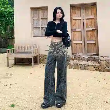 淑好百 复古渐变亮片高腰牛仔裤 女款