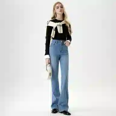 淑好百 高弹力显瘦喇叭高腰牛仔裤 女款