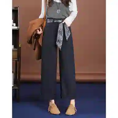 法文箱子 宽松纯色窄版休闲裤 女款