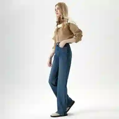 淑好百 宽松大直筒拖地高腰牛仔裤 女款