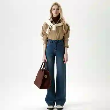 淑好百 宽松大直筒拖地高腰牛仔裤 女款