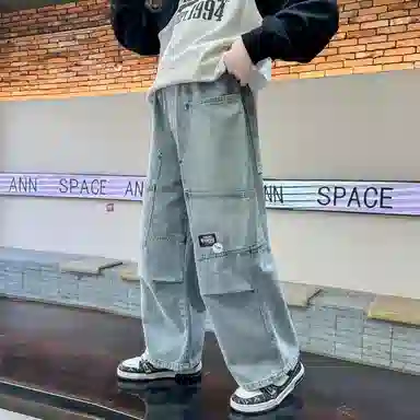 黑恐龙牛仔裤 蓝色休闲潮长裤 青少年