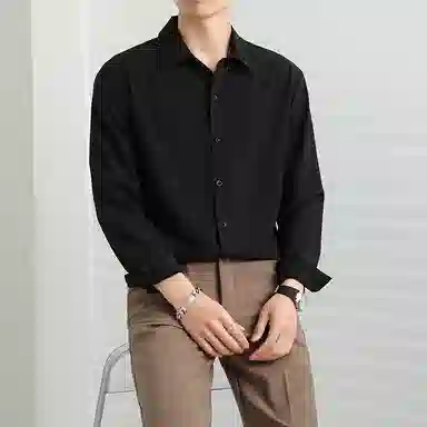袋鼠 都市质感内搭系列 高级感纯色翻领长袖时尚轻商务日常通勤休闲透气宽松衬衫 男女同款