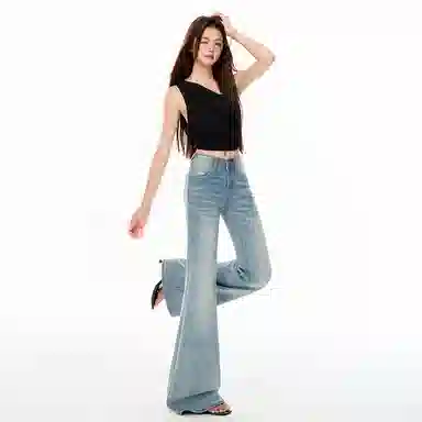 淑好百 冰蓝色低腰喇叭裤牛仔裤 女款