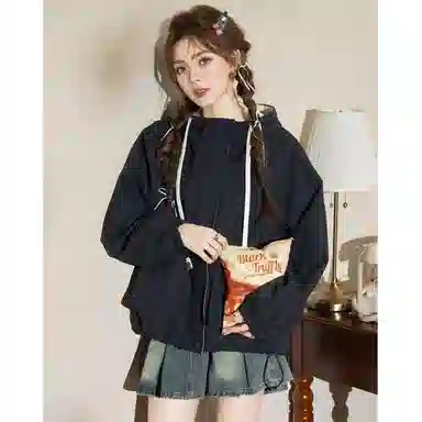 法文箱子 短款连帽宽松夹克 女款