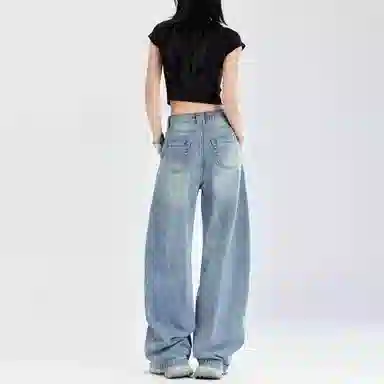 淑好百 宽松阔腿拖地中低腰牛仔裤 女款