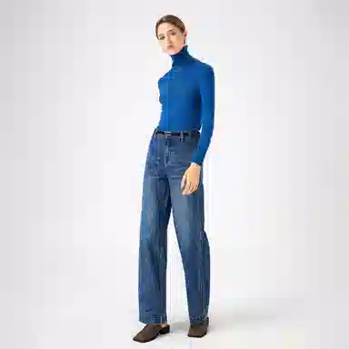 淑好百 深蓝色阔腿秋季高腰牛仔裤 女款