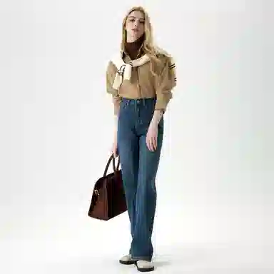 淑好百 宽松大直筒拖地高腰牛仔裤 女款