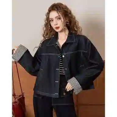 法文箱子 复古巴恩风翻领牛仔外套 女款