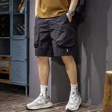 遨宇 美式山系户外机能运动学院风速干工装男薄款凉感纯色中裤潮牌宽松沙滩男五分裤子休闲短裤 男款
