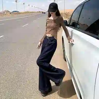 淑好百 美式复古宽松阔腿中腰牛仔裤 女款