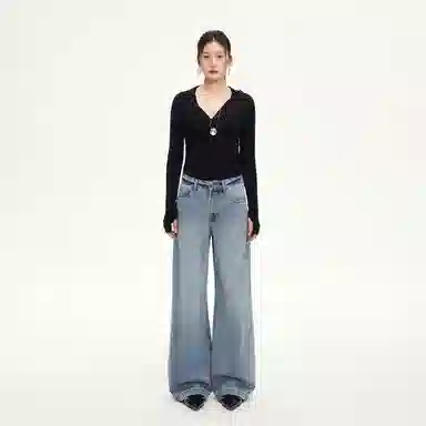 淑好百 复古磨白水洗高腰牛仔裤 女款