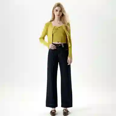 淑好百 宽松阔腿裤秋季高腰牛仔裤 女款