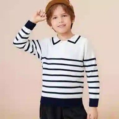 十月妈咪毛衣 线衫条纹翻领 儿童款