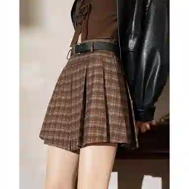 法文箱子 复古格子小个子遮胯休闲短裙 女款