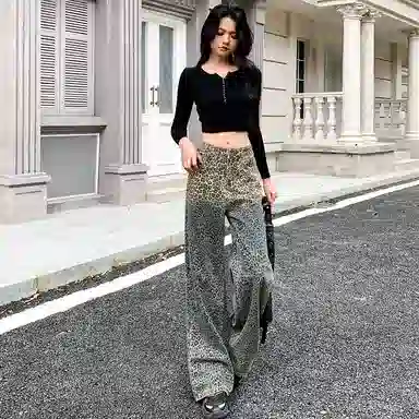 淑好百 复古渐变亮片高腰牛仔裤 女款