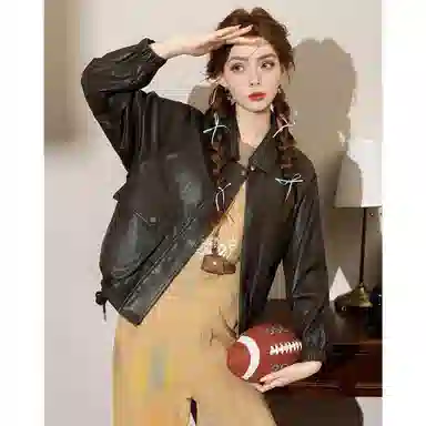 法文箱子 高级感小个子时尚皮衣 女款