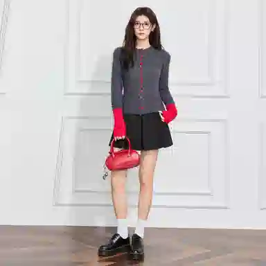 淑好百 拼接长袖软糯常规开衫针织衫 女款