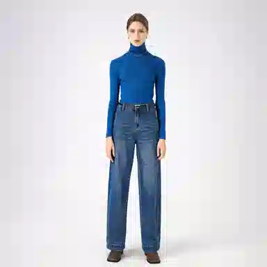 淑好百 深蓝色阔腿秋季高腰牛仔裤 女款