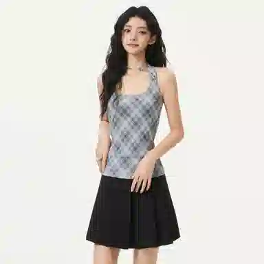 淑好百 针织格纹挂脖休闲套装 女款