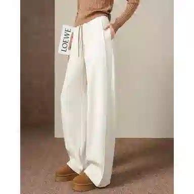 【dme】 醇厚保暖云绒呢冬季抽绳撞色松紧高腰弯刀裤直筒小个子腰舒适百搭纯色宽松潮流休闲裤 女款