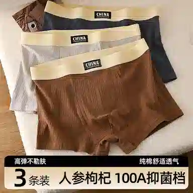 贴身领域 抗菌夏季大码纯色简约平角裤中腰内裤 男款