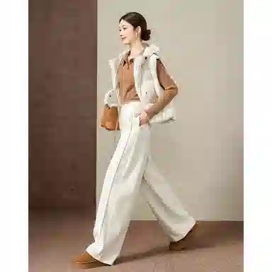 【dme】 醇厚保暖云绒呢冬季抽绳撞色松紧高腰弯刀裤直筒小个子腰舒适百搭纯色宽松潮流休闲裤 女款