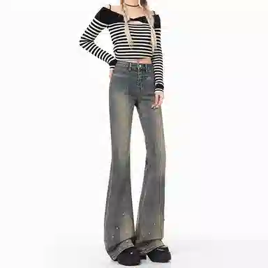 淑好百 修身显瘦水洗高腰牛仔裤 女款