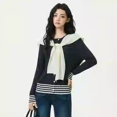 淑好百 学院风撞色条纹开衫针织衫 女款