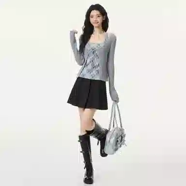 淑好百 针织格纹挂脖休闲套装 女款