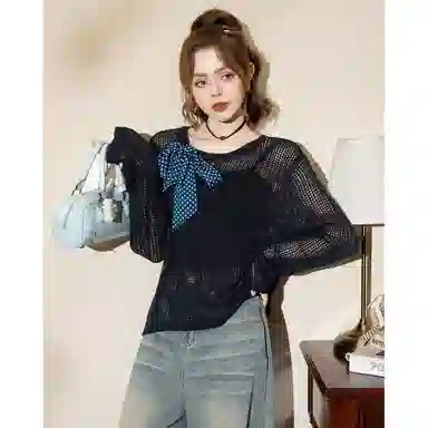 法文箱子 镂空宽松显瘦针织衫 女款