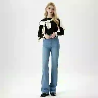 淑好百 高弹力显瘦喇叭高腰牛仔裤 女款