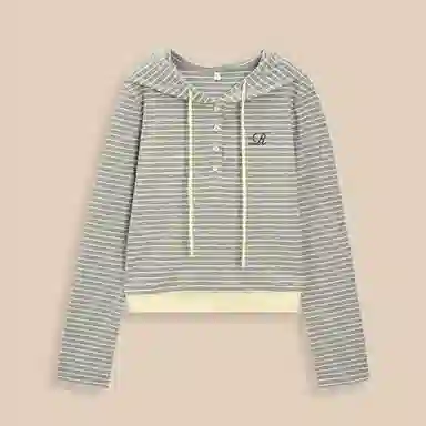 爱依服 设计感休闲通勤条纹长袖套头卫衣 女款